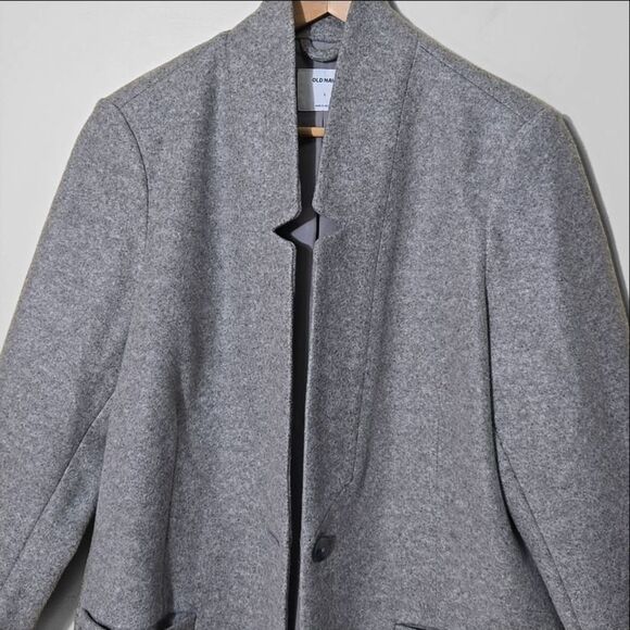 Old Navy Brushed Knit Long Line Coat Size Large Gray Wool Blend Classic Winter - Picture 3 of 10